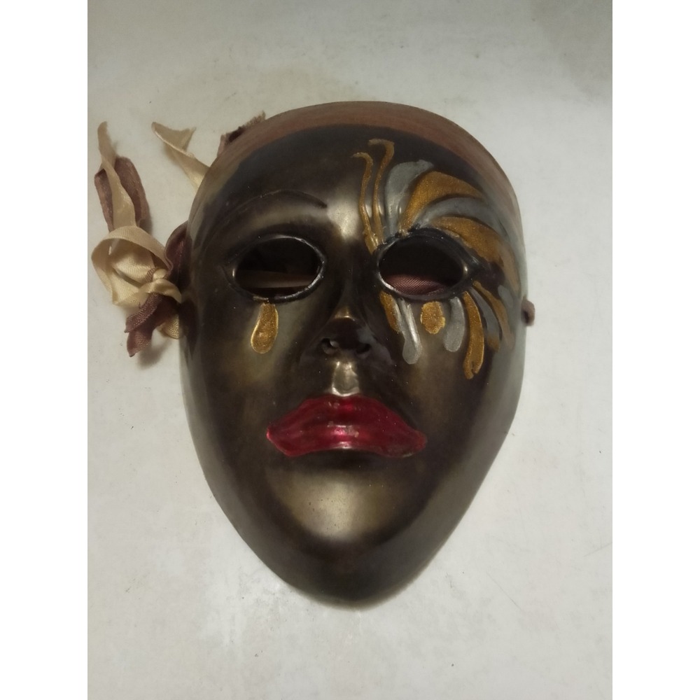 VTG Brass Mask Wall Decor Thespian Theater Carnival Drama 6" X 5" - Picture 1 of 4